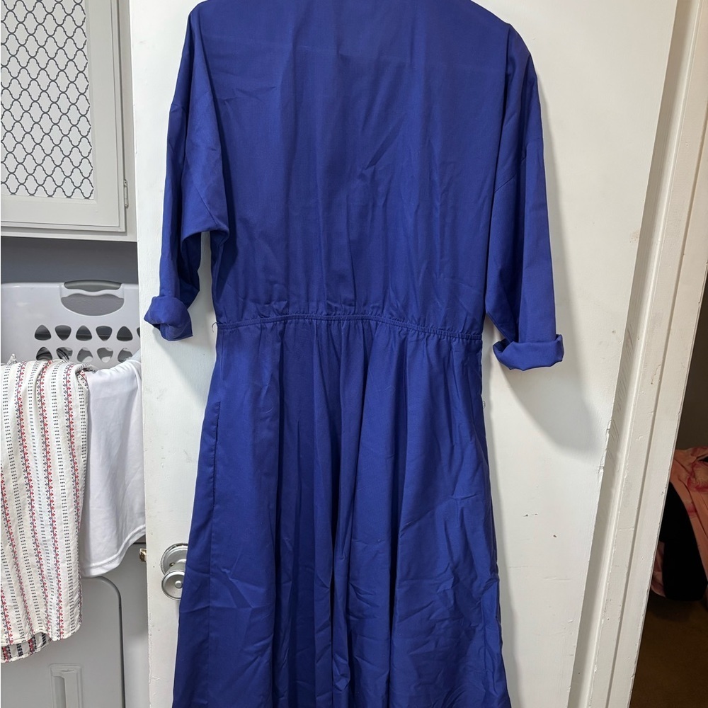 Vintage 80s The American Shirt Dress Blue Button Down Fit & Flare Size 9 10 USA - Picture 6 of 6